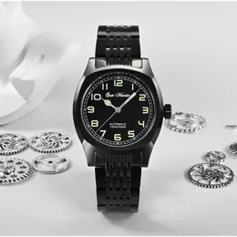 Relógios de pulso San Martin 38mm Design original revestimento preto esportes vintage simples estilo militar clássico Menics Mechanical Watches 10bar