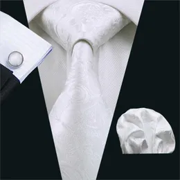 Pescoço laços brancos Paisley seda jacquard Tabela clássica Tie Hanky ​​Cufflinks Conjunto para Men Business Wedding Party Frete grátis J230225