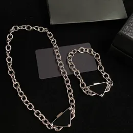 Luxury Chain Triangle Designer Necklaces Unisex Bracelets Silver Cuba Necklace Bracelet Jewelry Sets With Box