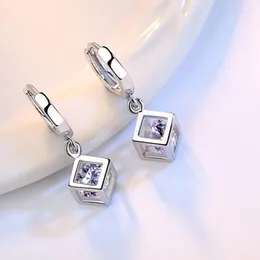 Dangle Earrings Classic Cube Sparkling CZ Drop Prendant للنساء عالي الجودة من الفضة ألوان حلق مجوهرات حفل زفاف الإناث المجوهرات