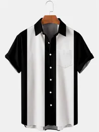 Camisas casuais masculinas mais vendidas 2022 New Creative 3D 3D Digital Black and White Grid Padrão de colagem do flow Holiday Leisure Sleeves Shirt Shirt S 5xl Z0224
