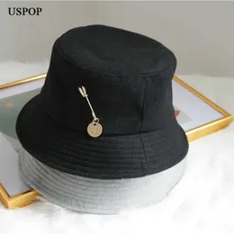 HBP BRIM USPOP BRAND Bred New Women Winter Wool Letter Metal Pin Bucket Panama Hats P230327