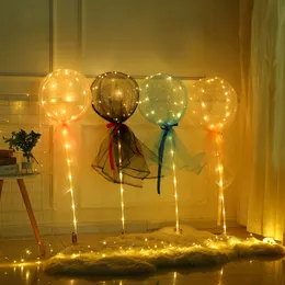Balloon Rose Bouquet Novely Lighting Up Bobo Ball Set Wedding Glow Bubble Balloons With String Lights Girl Women Valentine's Day Anniversary Usalight