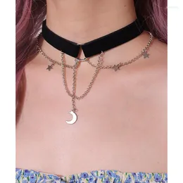 قلادة قلادة Multilayer Metal Chain Black Bead Bead Spider Star Moon Necklace for Women Girls Party Y2K Jewelry Punk Hip Hop Choker