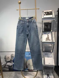 Kvinnors jeans triumfb￤lte guldkedja h￶sten ny s￤song rak r￶r h￶g midja mager denim byxor kvinnlig