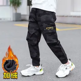 Jeans Kids Boys Pants Thick Camouflage Warm Autumn Winter Kids Byxor Teenage Elastic Waist Cargo Clothing 230224