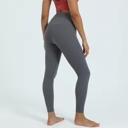 2023 ll Leggings Solid Color Women Yoga Pants High midje Sports Gym Wear Legings Elastic Fitness Lady ￶vergripande fulla tights Workout Womens Pants