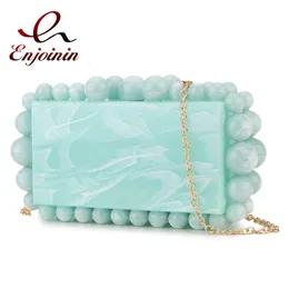 Evening Bags Beads Acrylic Box Shape Party Clutch for Women Elegant Designer Luxury Purses and Handbags Wedding Shoulder 230225