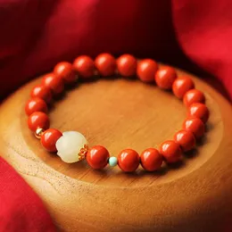 Strand Beaded Strands Cinnabar Buddha Bead Single Ring Hand String 8mm Lotus Hetian Jade Jewelry Bracelet Women's National Style Bangle