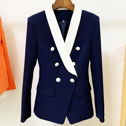 Kadınlar Suits Blazers Kalitesi EST 2023 Moda Tasarımcı Ceket Çift Krufized Renk Bloğu Şal yaka Blazerwomen's