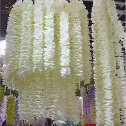 Decorative Flowers Unique Design Wedding Backdrop Decoration 100cm Orchid Flower Silk Wisteria Vine White Artificial Wreaths Shooting Po