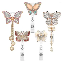 Brooches ID Badge Holder With Clip Heavy Duty Retractable Fancy Rhinestone Butterflies Reel Fashion Jewelry