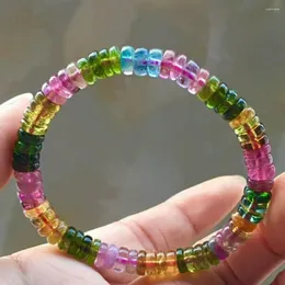 Strand Natural Genuine Colorful Tormaline Stone Beads Stretch Women Charm Bracelet 7mm