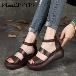 Sandalen Sommer Sandalen Frauen 2021 Neue Echtes Leder Damen Sandalen Plattform frauen Schuhe Casual Retro Leder Gladiator Sandalen Z0224