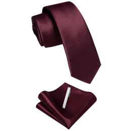 Pescoço laços de pescoço Borgonha Red Luxury Men's Tie Pocket Square Clip Conjunto de seda de seda de moda 6 cm Garca