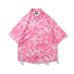 Men's Casual Shirts American Strawberry Print 2023 New Couple Oversize Short Sleeve Shirt for Spring and Autumn Z0224