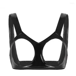 Bras Sets Sexy Women Glossy Leather Cupless Bra Body Harness Caged Open Breast Tank Bralette Crop Top No Peculiar Smell S-3XL