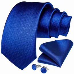 Neck Ties Royal Blue Solid Men's Silk Ties Brooch Handkerchief Set Formal Business Wedding Necktie Men Neckwear Accessories DiBanGu