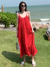 Abiti casual Moda Donna Elegante Vacanza Backless Bello Formale Abito da sole Arrivo Sexy Classico Alta qualità Lunga A-line rossa