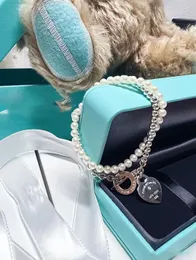 Modische Luxus-Halskette, Designer-Hardwear-Schmuck, herzförmige Doppelstockketten mit Perlenketten für Frauen, Party, Roségold-Platin-Schmuck