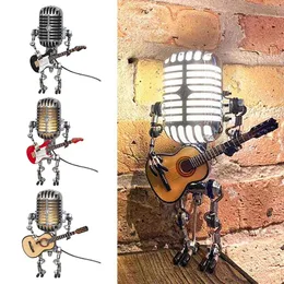 Dekorativa föremål Figurer Modell USB Smidesjärn Retro Bordslampa Dekorationer Robotmikrofon för att spela gitarr 230224