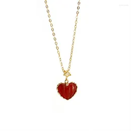 Chains 14K Gold Love Heart Red Agate Necklace Female 925 Sterling Silver Niche Creative Design Pumpkin Clavicle ChainChains