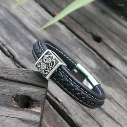 Charm Bilezikler 10 PCS Viking Cowhide Bilezik Erkekler Siyah örgülü deri manşet Orijinal Bangles İskandinav Odin'in At Takı