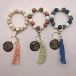 Charm Bracelets Design Custom Mama Keyring Women Leather Tassel Bangle Key Chain Wooden Bead Wristlet Keychain