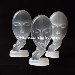 Selenitkvartz Crystal Face Mask of Man Art Sculpture Handgjorda moderna naturliga satin Spar Gemstone Human Bust Staty Prydnad för kontor sovrum vardagsrumsdekor