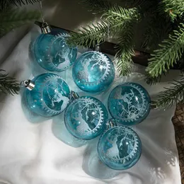 파티 장식 6 개의 투명한 크리스마스 볼 장식품 상자 상자에 달린 블루 흰색 페인트 아크릴 나무 장식 6cm p5