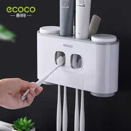 Tandborstehållare EcoCo Wall Mount Automatisk tandkräm Squeezer Dispenser Tandborste Holder Badrum Tillbehör Lagring Rack med 4 koppar 230224