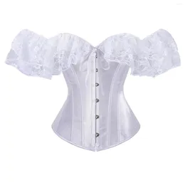 Intimo modellante da donna Corsetto sexy Top bustier in pizzo per le donne Corsetteria vintage Lingerie in raso gotico Corsetto Overbust Manica corta Club nuziale