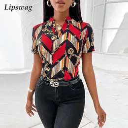 Women's Blouses & Shirts Women Elegant Floral Print Blouse 2023 Spring Fashion V-Neck Tops Summer Office Lady Casual Slim Short Sleeve Blusa