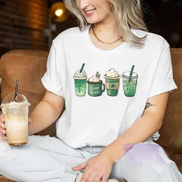 Kvinnors tshirt kaffe St Patricks dag söt Patty's Lucky Latte Green Irish Shamrock Clover Unisex Graphic Tees 230225