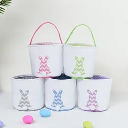 Easter Basket Festive Easter Bunny Bags randig kanin Canvas Tote Bag Egg Candies Baskets Presentv￤skor med Rabbit Tail Decoration 2023