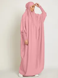 Ethnic Clothing Muslim Women Jilbab Prayer Dress Hooded Abaya Smocking Sleeve Islamic Clothing Dubai Saudi Black Robe Turkish Modesty 230224