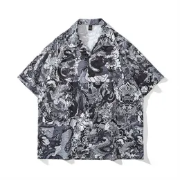 Men's Casual Shirts Dark Dragon Full Printed Oversized Mens Shirt Vintage Street Men's Shirts Blouse Male Top Z0224