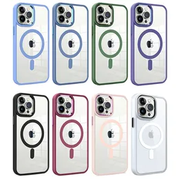 Transparent Stronger Quality N52 Magnetic Clear PC Acrylic Phone Cases For Iphone 15 Pro Max 14 13 12 11 Pro Max Magsafe Wireless Charging Shockproof Metal Back Cover