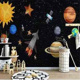 Wallpapers Custom Cartoon Space Universe Planet Poster Wall 3D Mural Painting Children Room Bedroom Backdrop Po Wallpaper For Kids