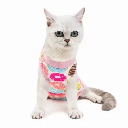 Klassisk tecknad tryck kläder andningsbar katt kirurgisk återhämtning kostym husdjur sterilisering kostymer kirurgi bär anti slickande sår kläder kommer och sandig gåva