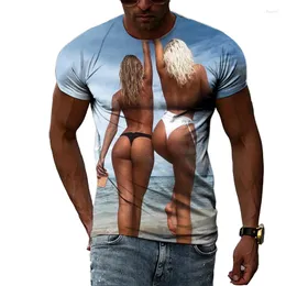 Camiseta masculina camiseta masculina de camiseta masculina moda alternativa cool rápida seca clássica de pescoço redondo engraçado Hip Hop praia sexy garota 3d hd