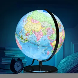 Obiekty dekoracyjne figurki światowy globe angielski mapa z geografią światła LED edukacyjne dostawy 230224