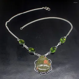 펜던트 목걸이 Hermosa Jewelry Natural Green Unakite Peridot 반짝이는 은색 여성 여성 선물 목걸이 체인 44cm 20233387