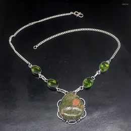 Подвесные ожерелья Hermosa Ювелирные изделия натуральный зеленый unakite peridot блестящий серебряный цвет Женские женские подарки цепь колье 44 см 20233387