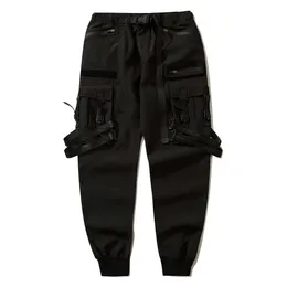 Мужские штаны Хип -хоп Харрем бегут мужчина грузовые брюки на молнии карманная уличная одежда Хараджуку лента буква черные брюки брюки панк спортивная одежда Z0225