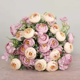 Faux Floral Greenery 1 Bouquet Artificial Peony Tea Rose Flowers Camellia Silk Fake Flower Flores For DIY Home Garden Wedding Decoration Y2302