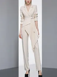 レディーススーツブレイザーズエストデザイナー女性ファッションブレザー2ピースセットパッチワークビンテージスーツジャケットストレートパンツスーツ女性シック衣装230224