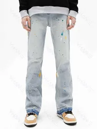 Men's Jeans European and American VIBE wind splash ink graffiti hip hop rap street style retro Y2K trousers loose micro flared pants JEANS Z0225