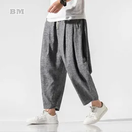 Men's Pants 2021 Spring Summer Chinese Style Cropped Trousers Harem Pants Male Thailand Loose Plus Size Linen Casual Bloomers Men Clothing Z0225