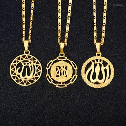 Pendant Necklaces Women's Gold Plated Necklace Hollow Round Muslim Symbol Charm Clavicle Chain Jewelry Anniversary Gift